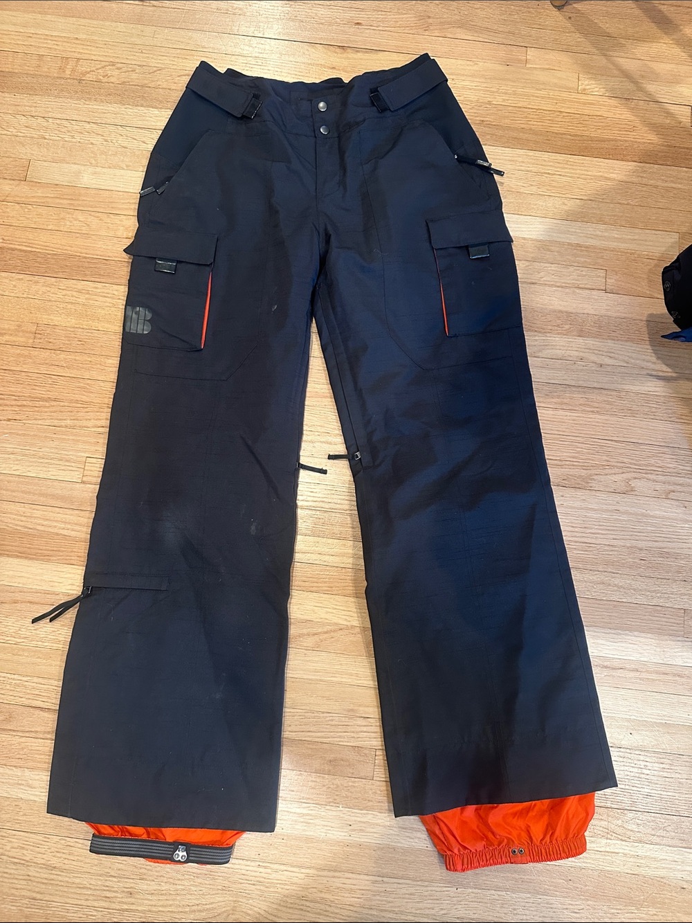 Burton Black Cargo Snow Pants with Orange Inner Gaiters